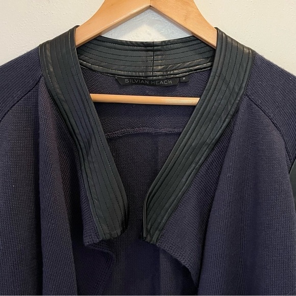 Silvian Heach Black and Blue Wool Blend Faux Leather Cardigan Women’s Medium - Picture 2 of 12